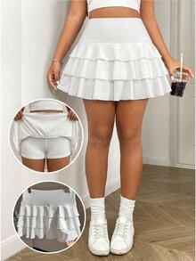 Comfortcana Plus Size Casual Versatile Solid Color Cake Skirt - White - View 1