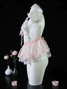 Dansine Set Lingerie Peran Pelayan Seksi Terbaru Musim Semi/Panas 2026, Seragam Menggoda Seksi dengan Motif Renda untuk Kencan - Berwarna merah muda - View 3