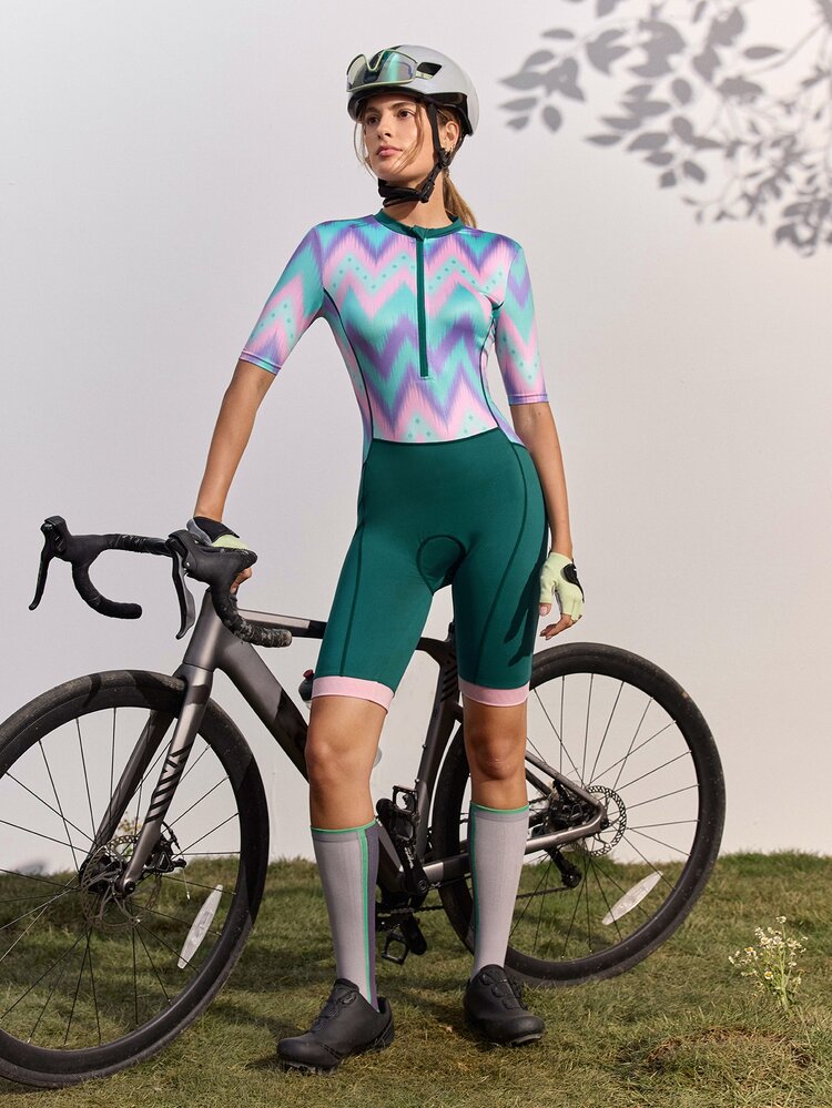 In My Nature Colorblock Purple Mint Short Sleeve Cycling Unitard - Slim Fit Professional Bike Romper For Road & Trail Riding - Multicolor - View 6