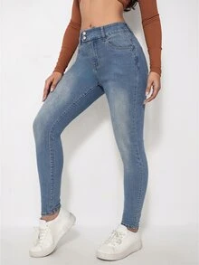 Jeanoix Women's Fashion Button Pocket Slim Fit Denim Jeans - Medium Wash - View 5