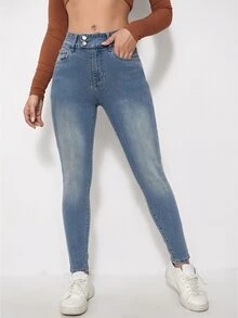 Jeanoix Women's Fashion Button Pocket Slim Fit Denim Jeans - Medium Wash - View 1