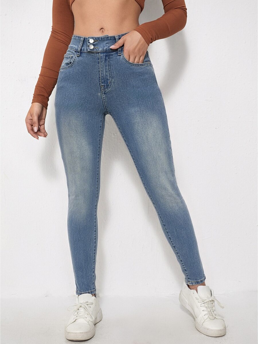 Jeanoix Women's Fashion Button Pocket Slim Fit Denim Jeans - Medium Wash - View 1