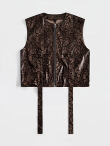 ROMWE MEN Street Life Men's Snake Print Zip-Up Vest - Rust Brown - View 4