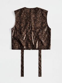 ROMWE MEN Street Life Men's Snake Print Zip-Up Vest - Rust Brown - View 7
