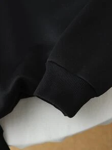 女童休閒街頭風可愛豹紋 SLAY ALL DAY 字母造型連帽衛衣，日常上學及六年級秋季穿搭，黑色 - 黑色 - 查看 8