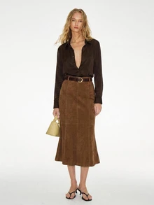 ATUI Studio Rok Retro Fashion Musim Gugur Wanita - Coklat - View 1