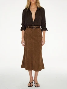 ATUI Studio Rok Retro Fashion Musim Gugur Wanita - Coklat - View 4