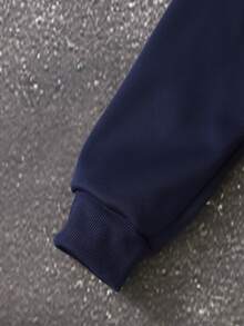 SHEIN 女童抓絨內裡連帽外套大衣，秋冬新款學生字母刺繡羊羔絨內裡拉鍊運動衫，秋季服飾 - 藏蓝色 - 查看 7