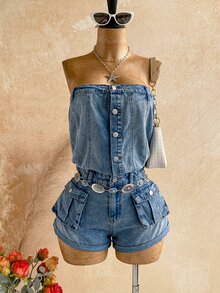 Soleia Women's Strapless Denim Romper - Multicolor - View 9