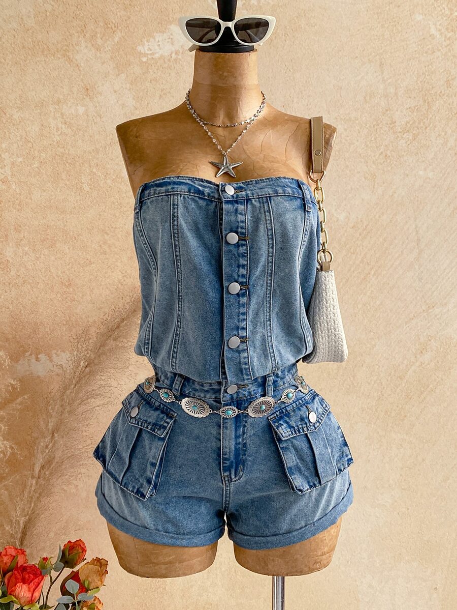 Soleia Women's Strapless Denim Romper - Multicolor - View 1