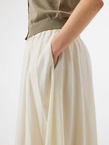KÆRIA Hus Elasticated-Waist Full-Volume Maxi Skirt - Air Blend - Off-White - Gathered, A-Line, Flowy, Vacation, Beach Brunch, Autumn, Elegant, Teacher - Apricot - View 7