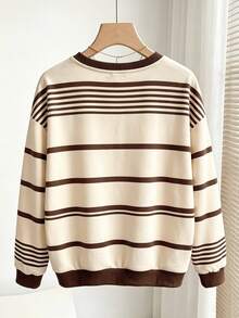 Trelyra Sweatshirt Lengan Panjang Kasual Harian Wanita Ukuran Besar dengan Leher Bulat dan Blok Warna - Coklat - View 2