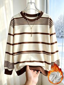 Trelyra Sweatshirt Lengan Panjang Kasual Harian Wanita Ukuran Besar dengan Leher Bulat dan Blok Warna - Coklat - View 3