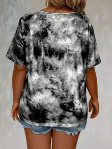 Plus Tie Dye Lace Up Front Tee Women Graphic Tee Top For Summer - Multicolor - View 2