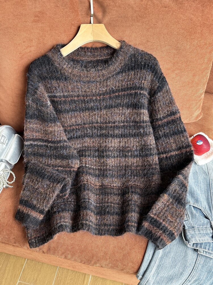 Comfortcana Plus Size Casual Striped Sweater For Autumn/Winter - Multicolor - View 6