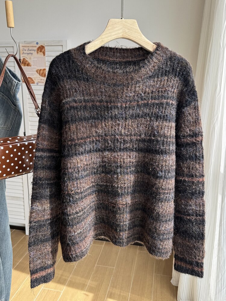 Comfortcana Plus Size Casual Striped Sweater For Autumn/Winter - Multicolor - View 4
