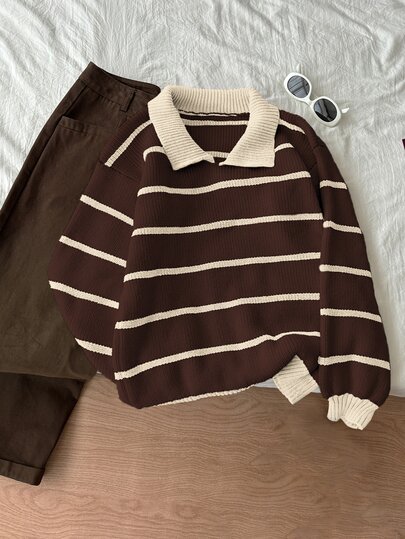 Flirla Women's Red & White Chunky Knit Turtleneck Sweater