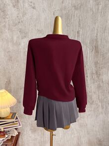 Attitoon Solid Half Zip Drop Shoulder Sweatshirt - Red Violet - View 2