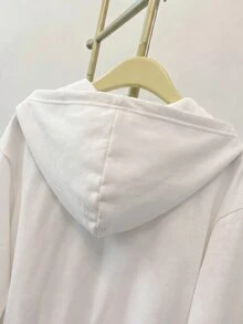 SHEIN 青少年女孩編織素色貼袋短版寬鬆休閒連帽外套，秋冬款 - 白色 - 查看 7