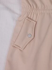 SHEIN 女童冬季新款米色派克夾克外套，長袖抓絨，秋季服飾，時尚白色毛領連帽中長款派克 - 卡其色 - 查看 4
