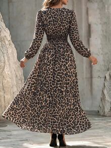 Yunfilé Women's Vacation Shirred Waist Leopard Print Dress - Multicolor - View 2