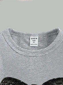SHEIN 2件組女童休閒時尚蝴蝶結圖案T恤與內搭褲套裝，舒適耐穿，適合夏季與秋季，蝴蝶結圖案圓領短袖T恤，青少年女孩休閒款 - 彩色 - 查看 7