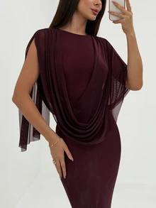 Aloruh Eggplant Purple Asymmetrical Sleeve Bodycon Mesh Party Dress For Women - Red Violet - View 3
