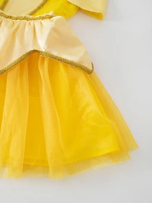 SHEIN Glamorique Kids 女童優雅公主風薄紗洋裝，迷人桃紅色派對禮服，適合節日慶典，秋冬穿著 - 黃色 - 查看 9