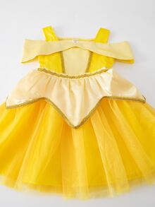SHEIN Glamorique Kids 女童優雅公主風薄紗洋裝，迷人桃紅色派對禮服，適合節日慶典，秋冬穿著 - 黃色 - 查看 8