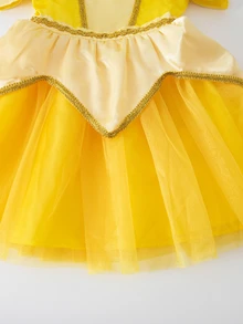 SHEIN Glamorique Kids 女童優雅公主風薄紗洋裝，迷人桃紅色派對禮服，適合節日慶典，秋冬穿著 - 黃色 - 查看 7