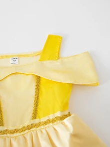 SHEIN Glamorique Kids 女童優雅公主風薄紗洋裝，迷人桃紅色派對禮服，適合節日慶典，秋冬穿著 - 黃色 - 查看 10