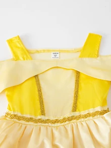 SHEIN Glamorique Kids 女童優雅公主風薄紗洋裝，迷人桃紅色派對禮服，適合節日慶典，秋冬穿著 - 黃色 - 查看 5