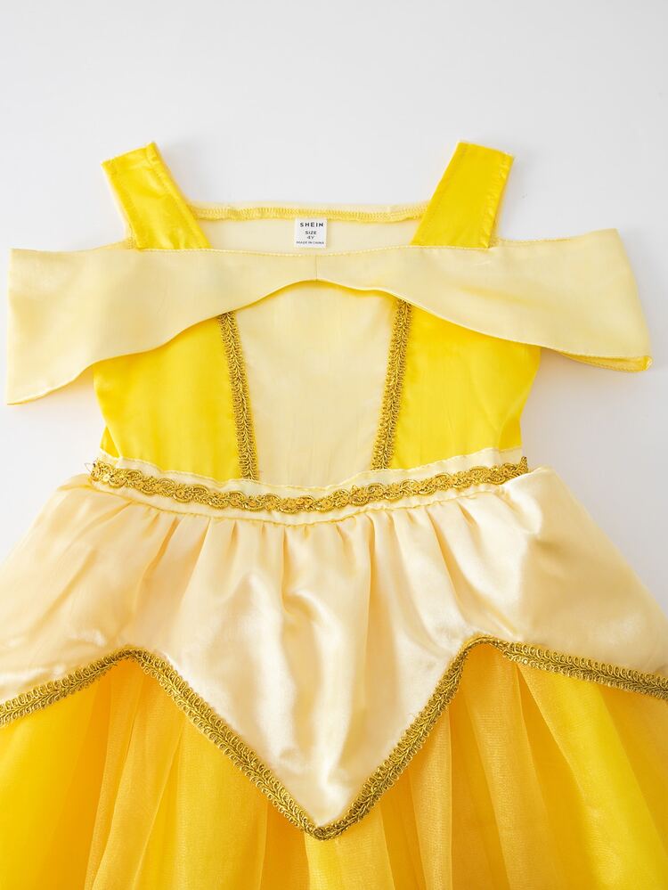 SHEIN Glamorique Kids Young GirlElegant Princess Tulle DressCharming Fuchsia Party Suitable For Holiday Celebrations, Autumn Winter - Yellow - View 6