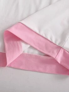 SHEIN Sparklyn 青少年女孩抓絨秋季套裝，甜美櫻花粉與白色條紋休閒短版寬鬆軟厚落肩長袖連帽衛衣與寬褲... - 彩色 - 查看 4