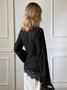 DAZY Women's Korean Style Elegant Classy Lace Patchwork T-Shirt Street Style Autumn Brunch Dinner Black - Black - View 4