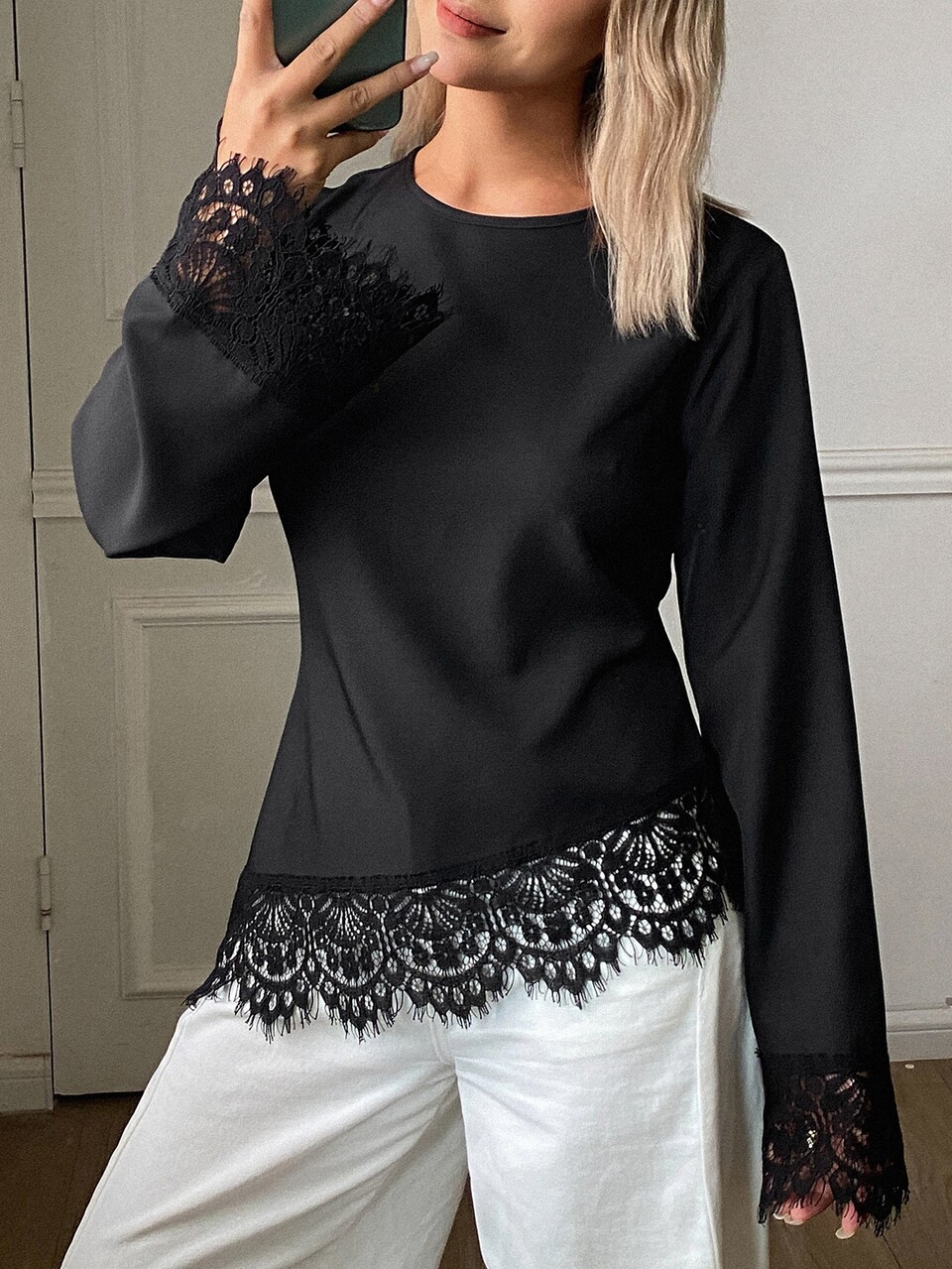 Women's Korean Style Elegant Lace Patchwork T-Shirt Street Style