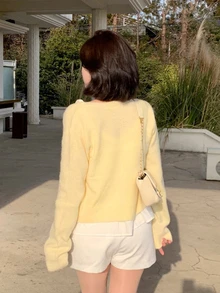 DAZY Solid Button Through Cardigan Fall - Yellow - View 9