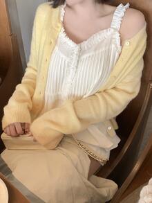DAZY Solid Button Through Cardigan Fall - Yellow - View 3