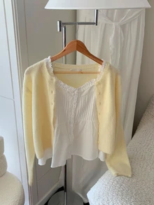 DAZY Solid Button Through Cardigan Fall - Yellow - View 1