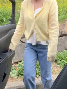 DAZY Solid Button Through Cardigan Fall - Yellow - View 10