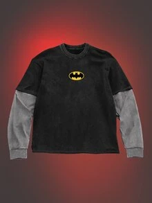ROMWE MEN Batman X ROMWE 男士春秋休閒拼接撞色T恤 - 彩色 - 查看 7