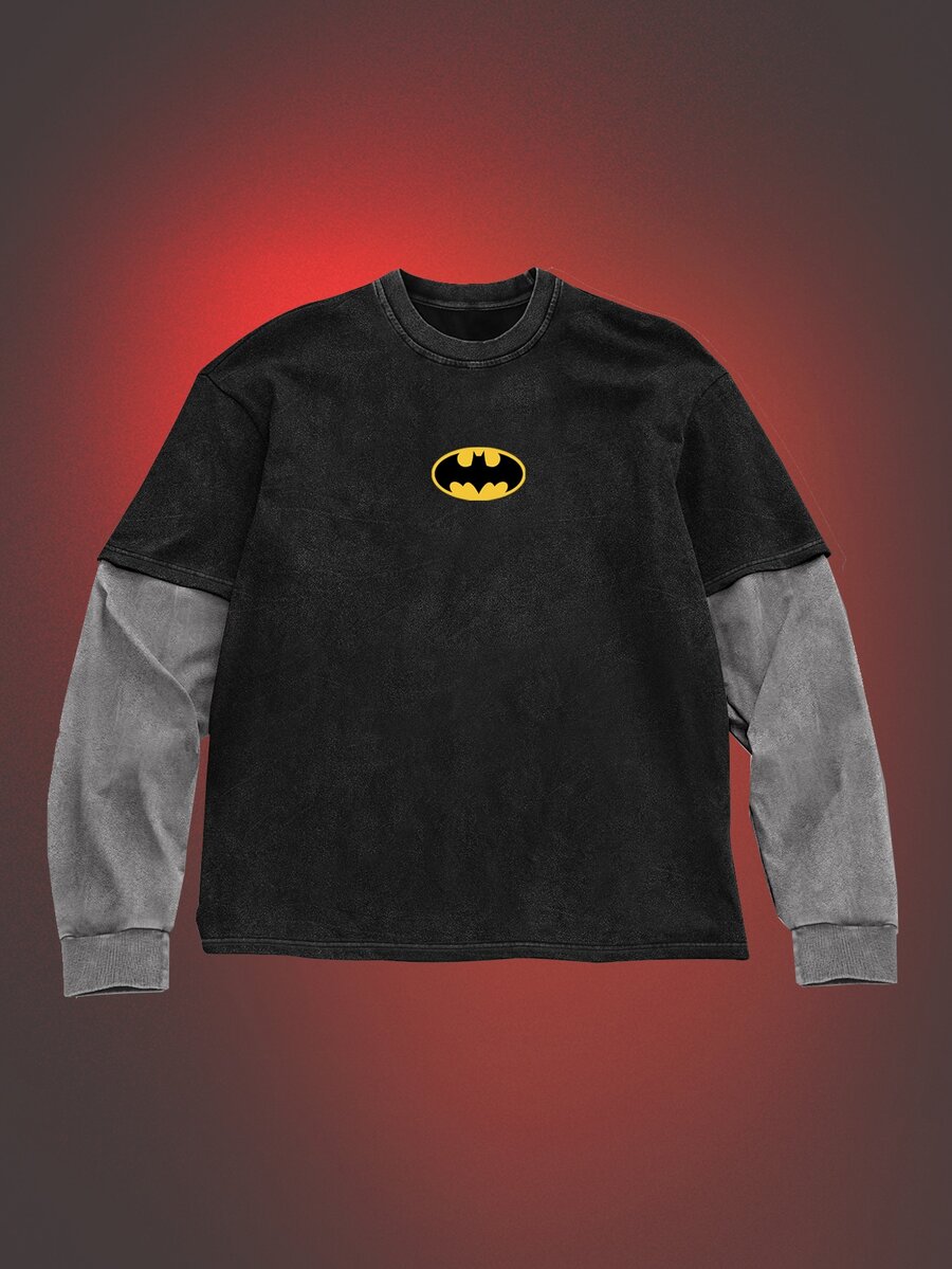 ROMWE MEN Batman X ROMWE Men's Spring/Autumn Casual Colorblock Patchwork T-Shirt - Multicolor - View 1