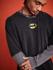 ROMWE MEN Batman X ROMWE 男士春秋休閒拼接撞色T恤 - 彩色 - 查看 2