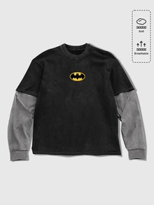 ROMWE MEN Batman X ROMWE 男士春秋休閒拼接撞色T恤 - 彩色 - 查看 3