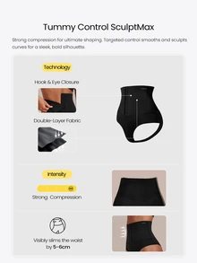 GLOWMODE SweatMode SculptMax Ultra High-Waist Tummy Control Briefs With  Light Compression & 4-Way Stretch Daily Casual Wear - Black - View 2