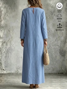 Omancia Button Front Split Thigh Dress - Blue - View 2