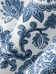 DAZY Allover Print Drop Shoulder Puffer Coat Everyday Travel White Winter Vintage Casual Jacket - Blue - View 13