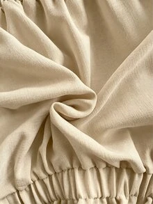 Maweii Plus Size Casual & Commute Solid Color Off Shoulder Ruffle Blouse Fall - Khaki - View 7