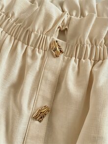 Maweii Plus Size Casual & Commute Solid Color Off Shoulder Ruffle Blouse Fall - Khaki - View 5
