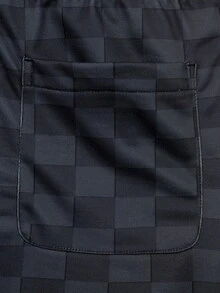Manfinity CasualKnits 男士棋盤格圖案口袋彈性腰休閒長褲 節慶款 男孩秋冬日常新款 - 黑色 - 查看 4